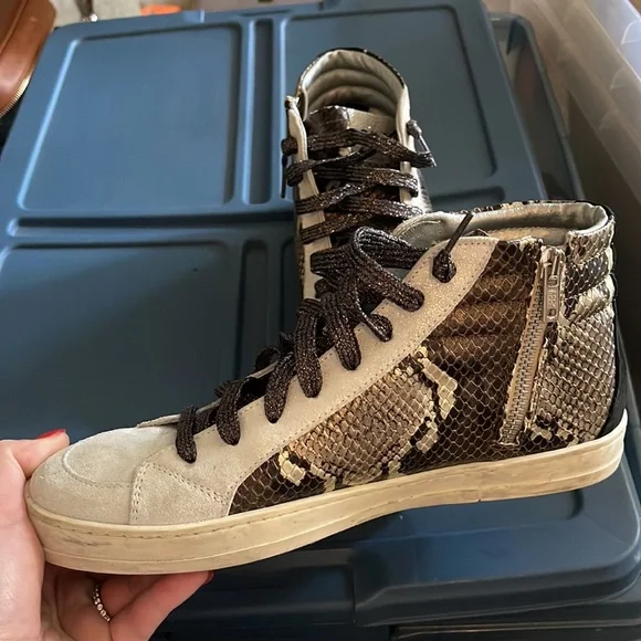 P448 High-Top Sneakers in Beige and Brown Snake Print - Picture 3 of 6